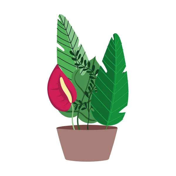 Fleurs et plantes branche en pot icône isolée — Image vectorielle