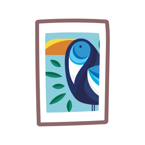 Çerçeveli resimdeki tropik tukan kuşu izole edilmiş simge — Stok Vektör