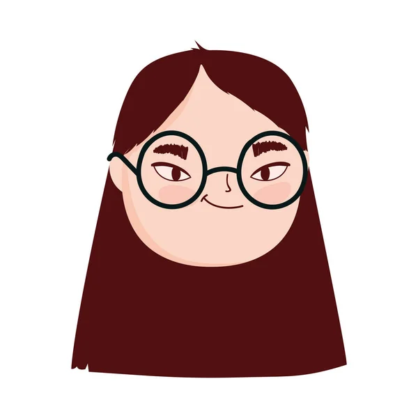 Cara joven mujer con gafas carácter femenino isolatd icono — Vector de stock