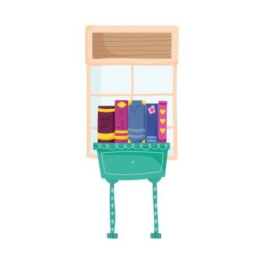 Kitap günü, kitap yığınları pencereli yan masa