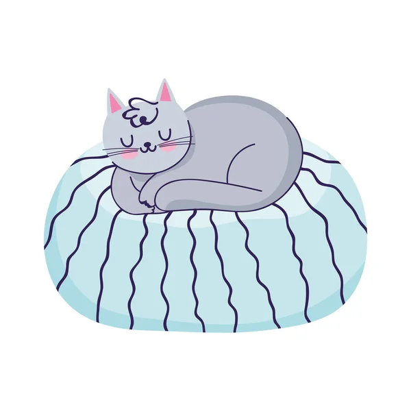 Cat sleeping on cushion cartoon isolated icon — Stock Vector