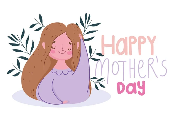 Feliz dia das mães, mulher personagem ramos cartão de decoração —  Vetores de Stock