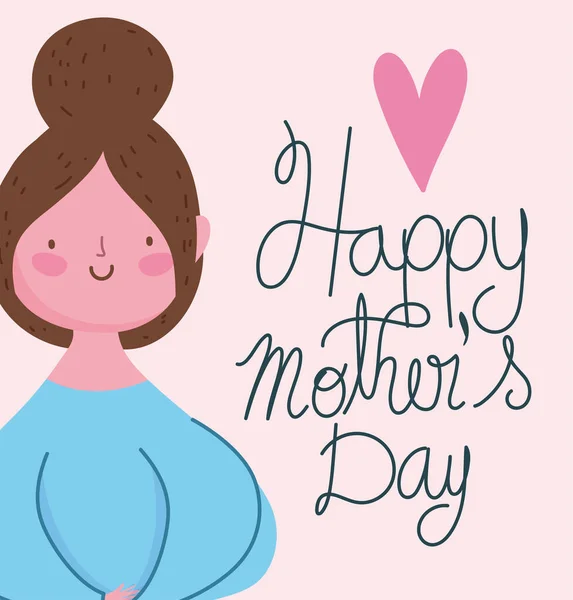 Feliz dia das mães, bonito mulher desenho animado personagem coração amor cartão —  Vetores de Stock