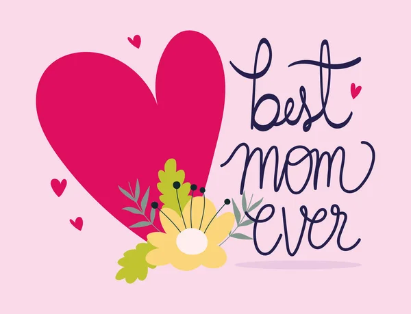 Feliz día de las madres, mejor mamá corazón amor flor decoración — Vector de stock