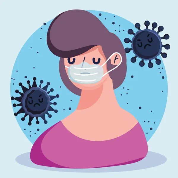 Virus covid 19 Pandemie, Karikaturist mit Schutzmaske, Gefahr Coronavirus — Stockvektor