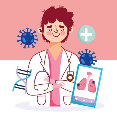 Çevrimiçi sağlık, doktor akıllı telefon akciğerleri hasta covid 19 salgını