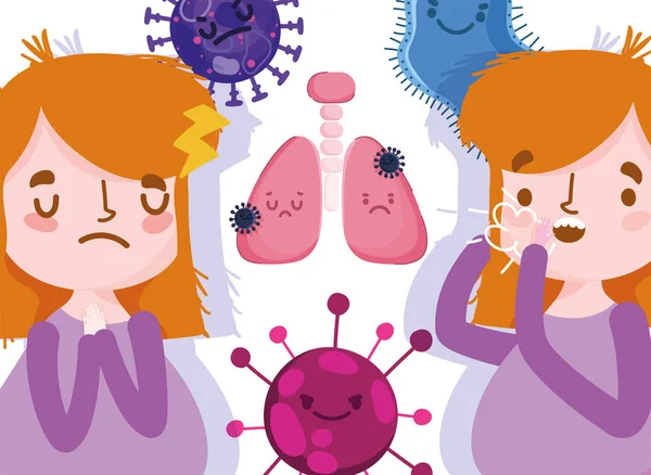 Вірус ковадла 19 пандемія, дівчина з симптомами захворювання кашель охолоджує респіраторні захворювання — стоковий вектор