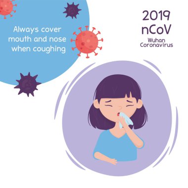virus covid 19 prevention girl cover mouth and nose when coughing clipart