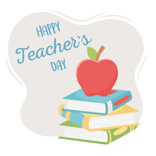 Happy teachers day, school apple on stack books — Stock Vector