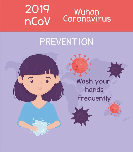 Virus covid 19 prevence umýt si ruce často, wuhan coronavirus — Stockový vektor