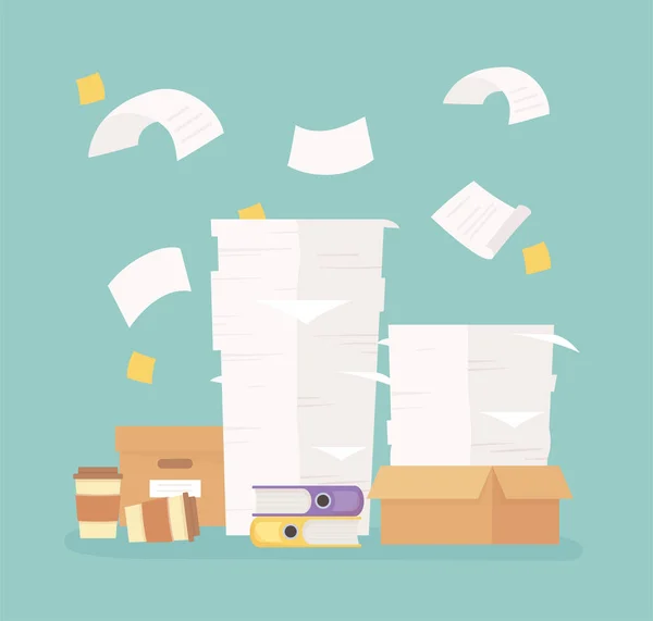 stock vector stacked paperwork folders boxes office work frustration stress