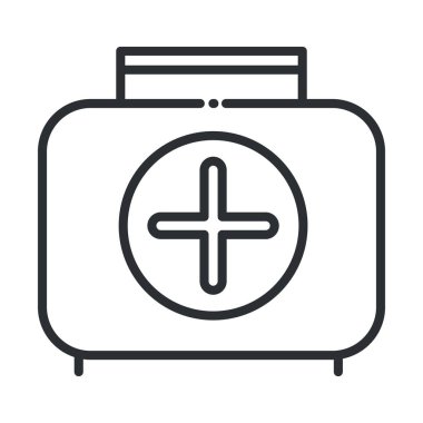 Çevrimiçi sağlık, ilk yardım seti tıbbî servis covid 19 salgın çizgi simgesi