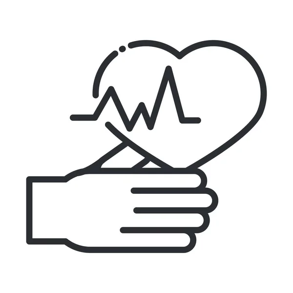 Santé en ligne, soins des mains et du cœur covid 19 icône de la ligne pandémique — Image vectorielle