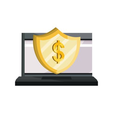 ödemeler çevrimiçi, dizüstü bilgisayar kalkanı koruma para düz simge gölge