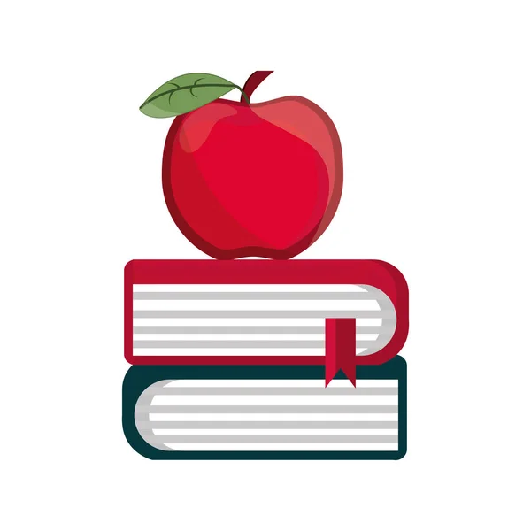 Alma a halom könyvek kínálat tanulmány iskolai oktatás elszigetelt ikon — Stock Vector