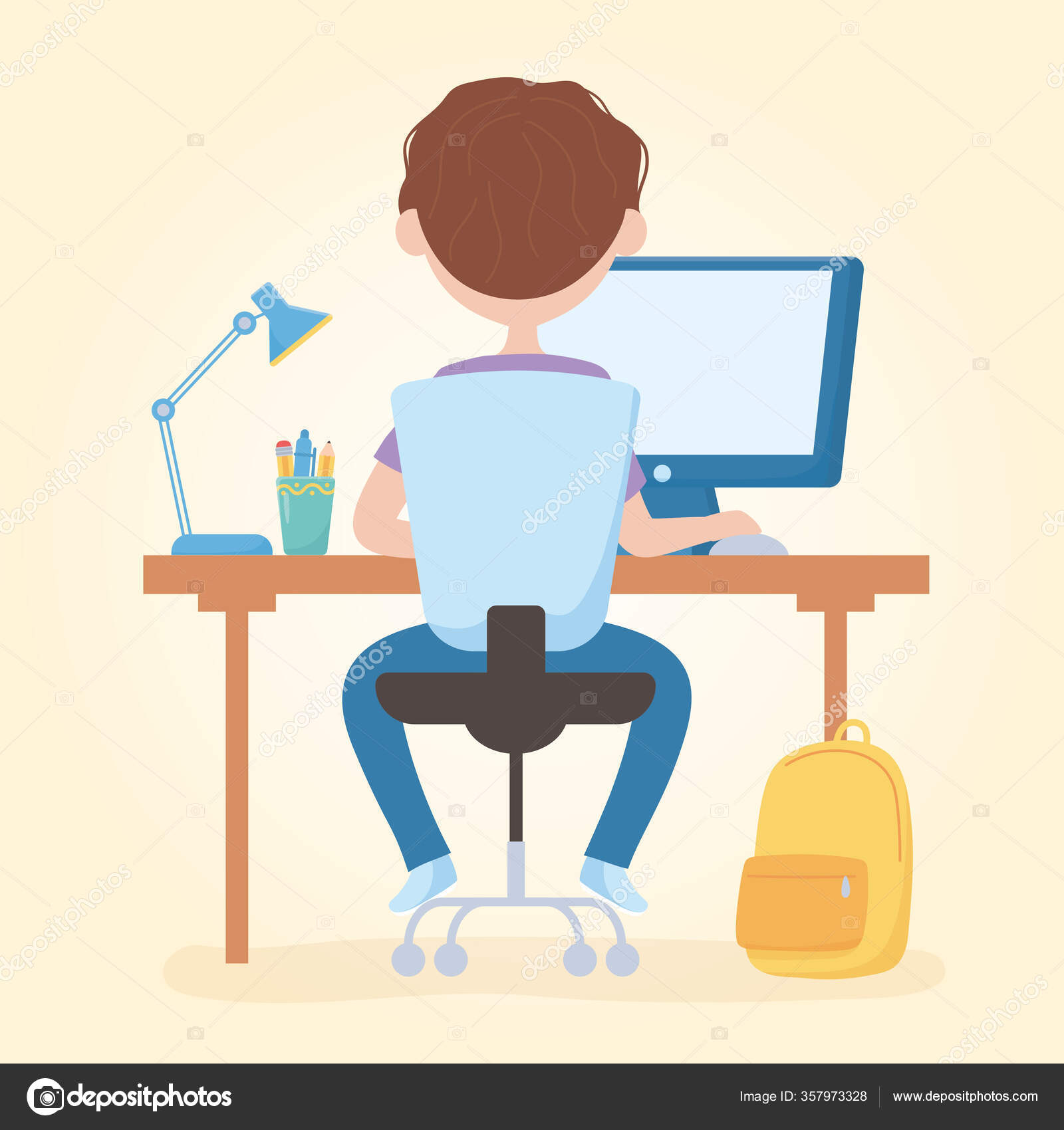 wallpapers Boy Sitting On Chair Back View depositphotos
