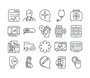 Çevrimiçi sağlık, tıbbi yardım danışma ikonu covid 19 salgın çizgi simgesi