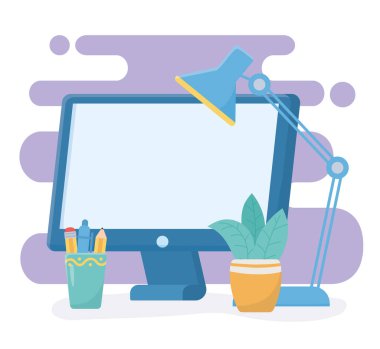 Eğitim çevrimiçi bilgisayar tedarik lambası ve bitki