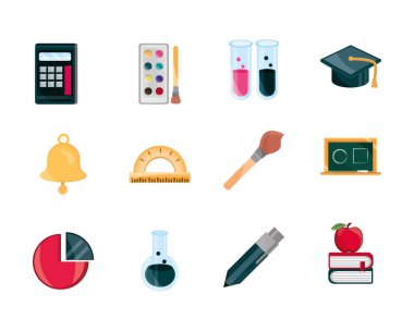 Eğitim desteği okul kırtasiyesi simgeleri izole edilmiş bir simge belirledi