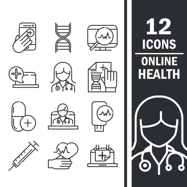 online health, medical assistance support consultation icon set covid 19 pandemic line icon