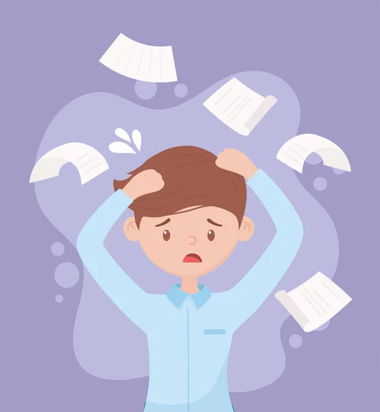 Stresový zaměstnanec s rukama v hlavě papírování pádu — Stockový vektor