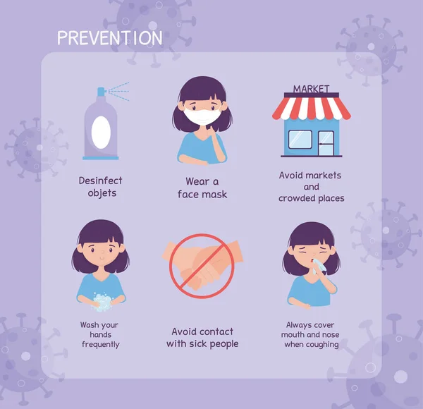 Virus covid 19 infografía de prevención con iconos y texto — Archivo Imágenes Vectoriales