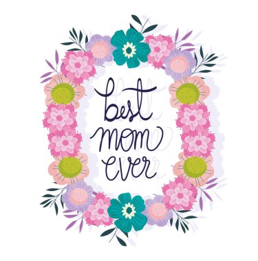 Mutlu anneler günü, gelmiş geçmiş en iyi çelenk çiçek açan süs kartı.