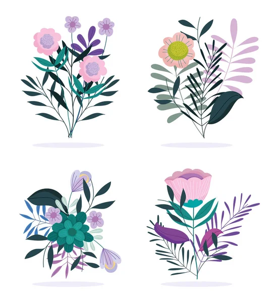 Happy mothers day, flowers foliage nature style icons — Stock Vector