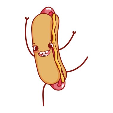 hot dog fast food şirin kawaii çizgi filmi izole edilmiş ikon