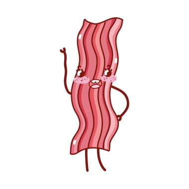 Pastırma, lezzetli kahvaltı, şirin kawaii, izole edilmiş ikon.