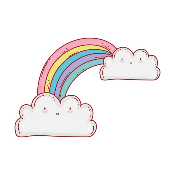 Arc-en-ciel nuages fantaisie magie dessin animé isolé icône conception — Image vectorielle