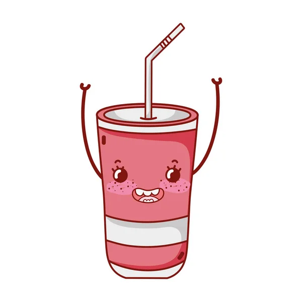 Disposable paper cup with straw fast food cute kawaii cartoon isolated icon — Stock Vector