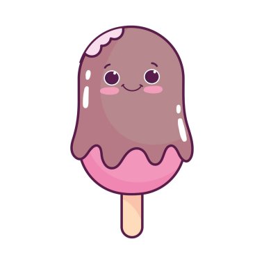 Tatlı tatlı dondurma ve tatlı tatlı kawaii çizgi filmi izole tasarım.