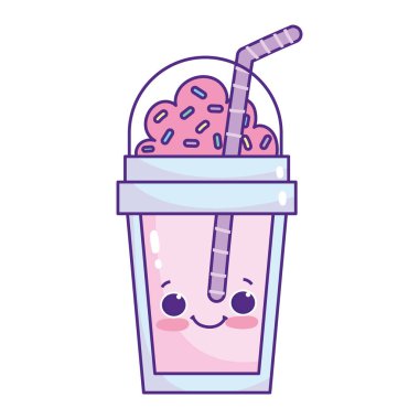 Tatlı tatlı tatlı kawaii karikatürlü tatlı yemek frappe izole tasarım