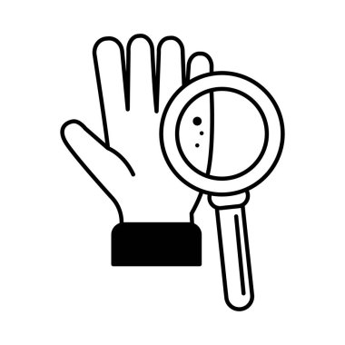 Virüs covid 19 salgını bulaşmış el büyüteci araştırma çizgisi biçimi simgesi