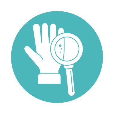 Virüs covid 19 salgını bulaşmış el büyüteci blok biçimi simgesini araştırıyor