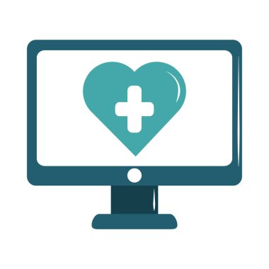 Çevrimiçi doktor bilgisayar tıbbi bakım düz biçim simgesi