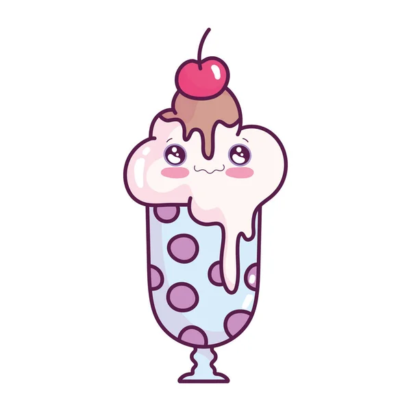 Lindo batido de alimentos con fruta dulce postre kawaii dibujos animados diseño aislado — Archivo Imágenes Vectoriales