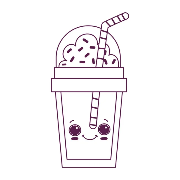 Lindo frappe de comida con paja dulce postre kawaii dibujos animados estilo de línea de diseño aislado — Vector de stock