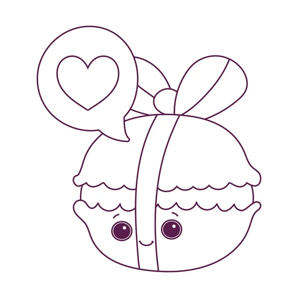 Lindo alimento galleta cinta corazón dulce postre kawaii dibujos animados aislado diseño línea estilo — Vector de stock