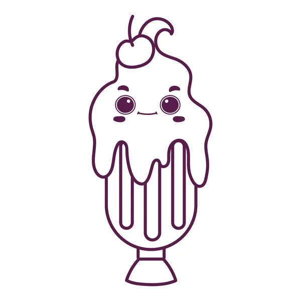 Słodkie jedzenie lody w filiżance słodki deser kreskówka kawaii odizolowany styl linii projektu — Wektor stockowy