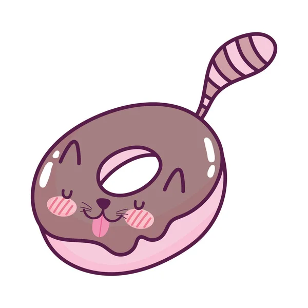 Mignonne nourriture beignet en forme de chat dessert sucré Kawaii dessin animé design isolé — Image vectorielle