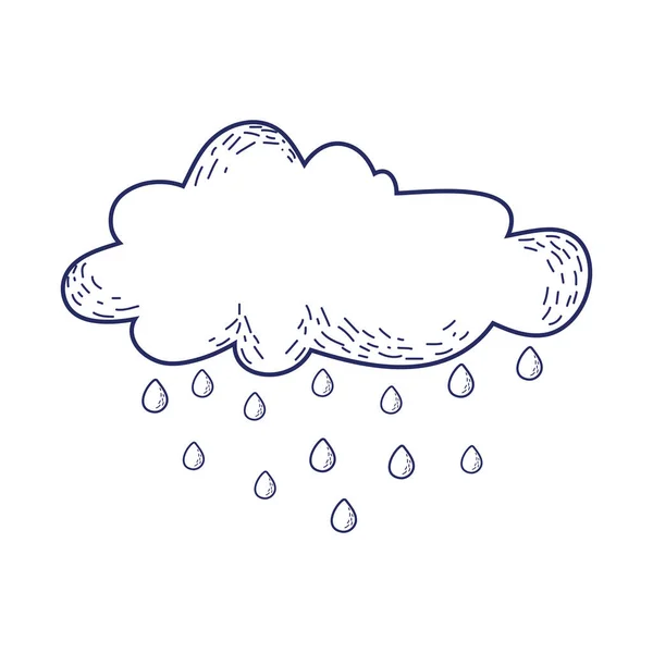 Σύννεφο βροχή σταγόνες καιρό κινούμενα σχέδια απομονωμένο εικονίδιο σχεδιασμό γραμμή στυλ — Διανυσματικό Αρχείο