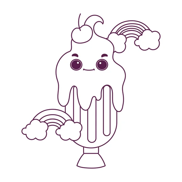 Mignonne nourriture milkshake cerise arc-en-ciel pâtisserie dessert doux dessin animé isolé style ligne de conception — Image vectorielle