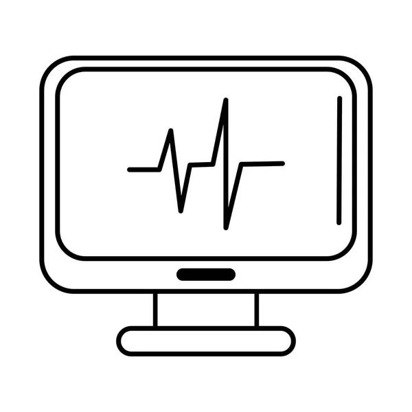 Vírus covid 19 pandemia ícone de estilo de linha de monitoramento de computador — Vetor de Stock