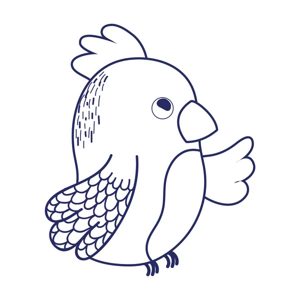 Mignon oiseau tropical perroquet dessin animé isolé icône conception ligne style — Image vectorielle