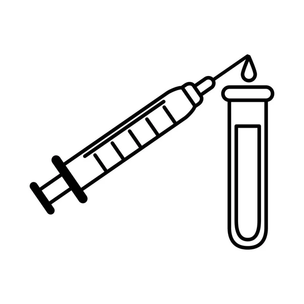 Virus covide 19 seringue pandémique tube à essai laboratoire style ligne icône — Image vectorielle