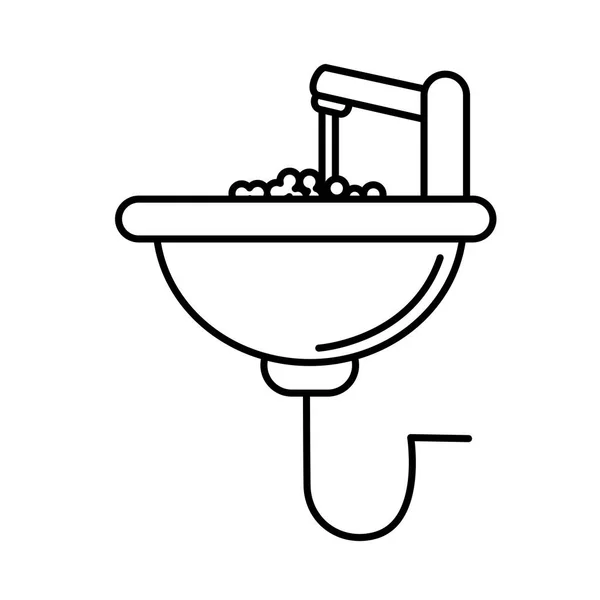 Virus covid 19 pandemische spoelbak water met kraan lijn stijl pictogram — Stockvector