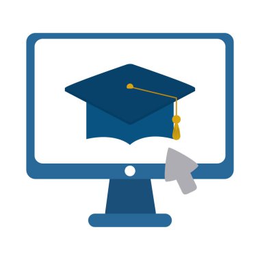 bilgisayar tıklaması mezuniyet şapkası ev eğitimi düz biçim simgesi