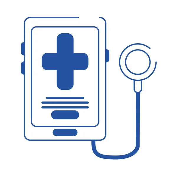 Σε απευθείας σύνδεση γιατρός smartphone διαγνωστική ιατρική περίθαλψη μπλε γραμμή στυλ εικονίδιο — Διανυσματικό Αρχείο